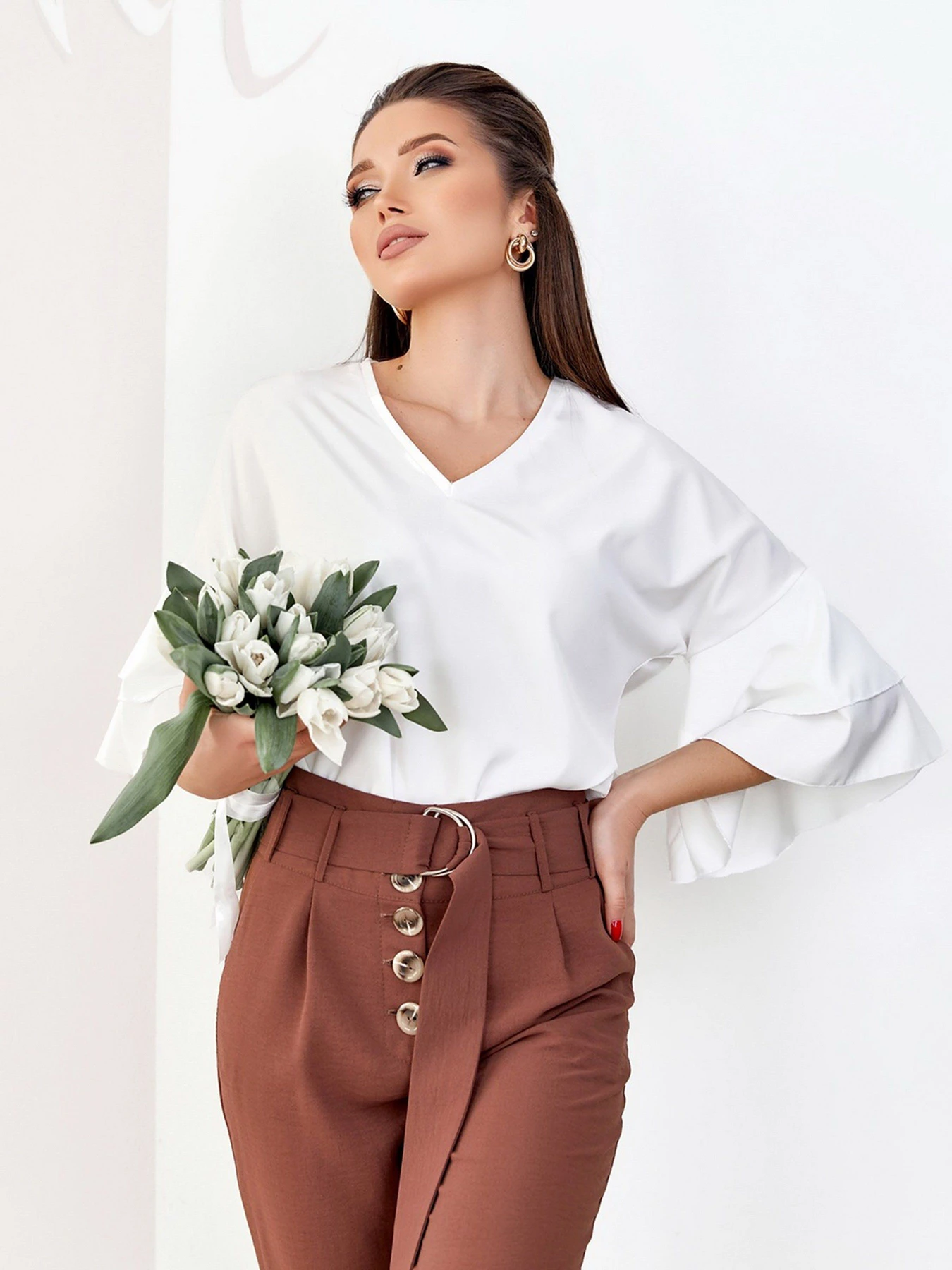 Сорочки ISSA Plus модель SA-153_молочный Сорочки ISSA Plus модель SA-153_молочный Фото