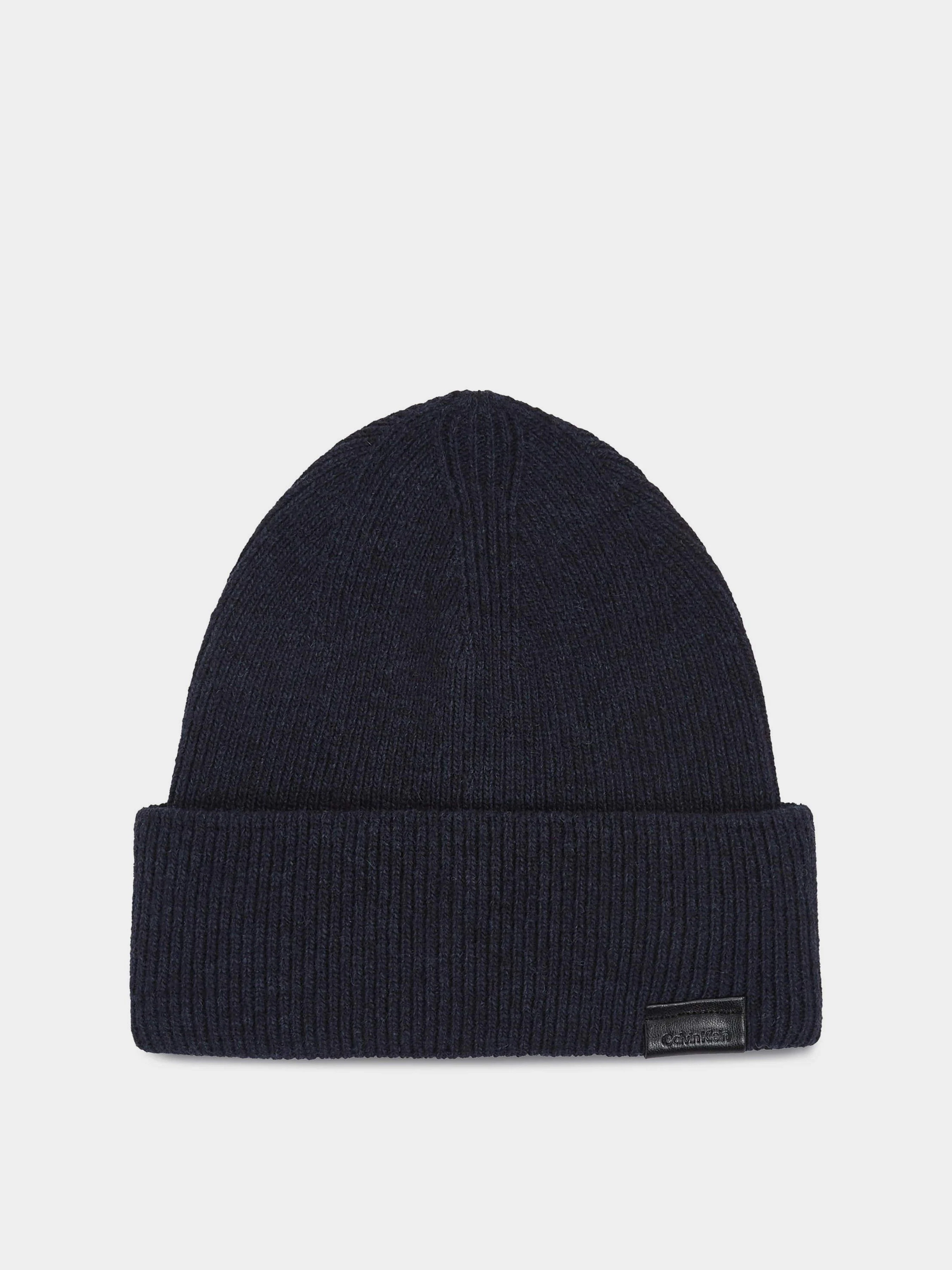 Calvin Klein Leather Patch Docker Beanie Шапка колір чорний