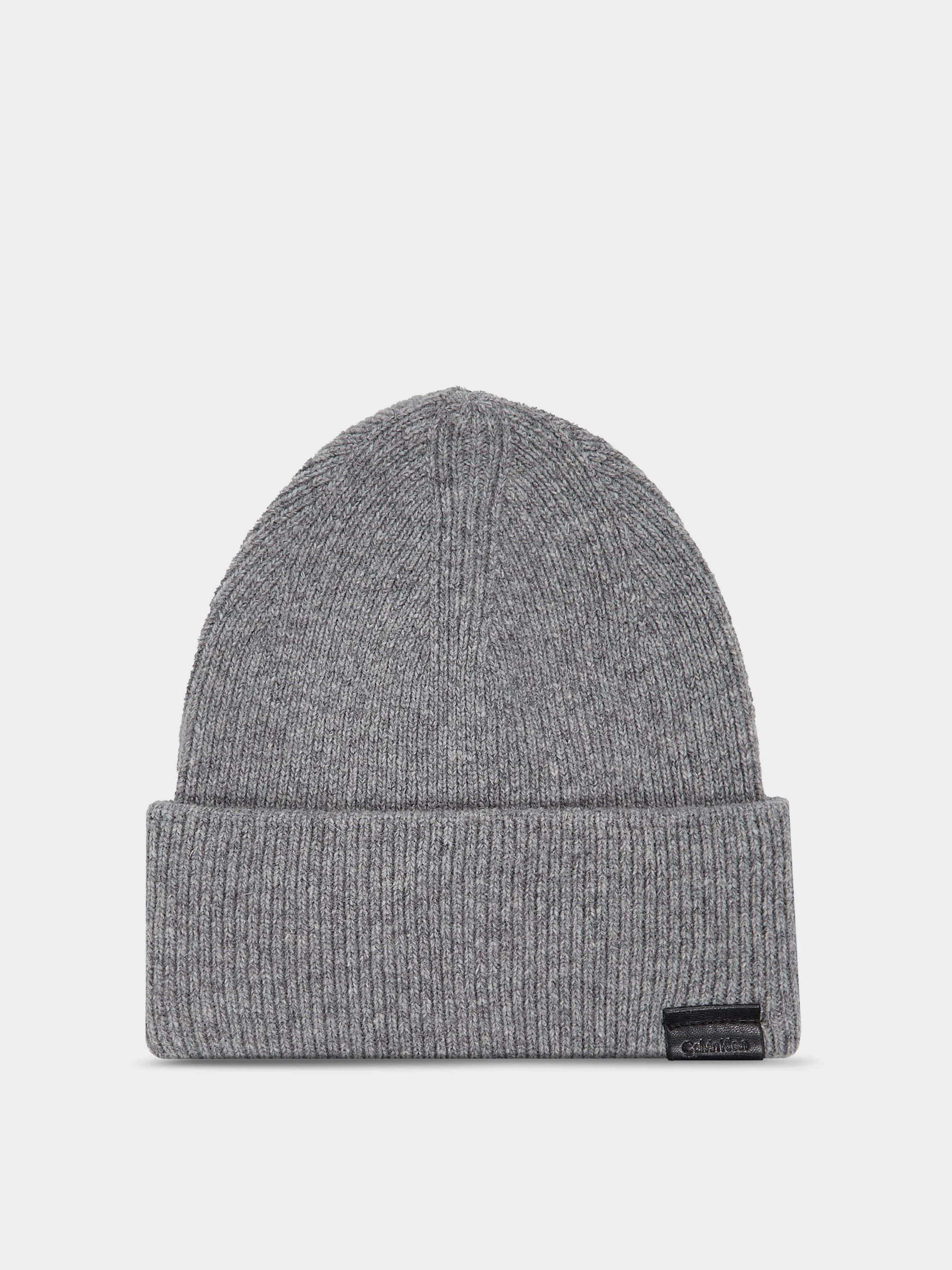 Calvin Klein Leather Patch Docker Beanie Шапка колір сірий