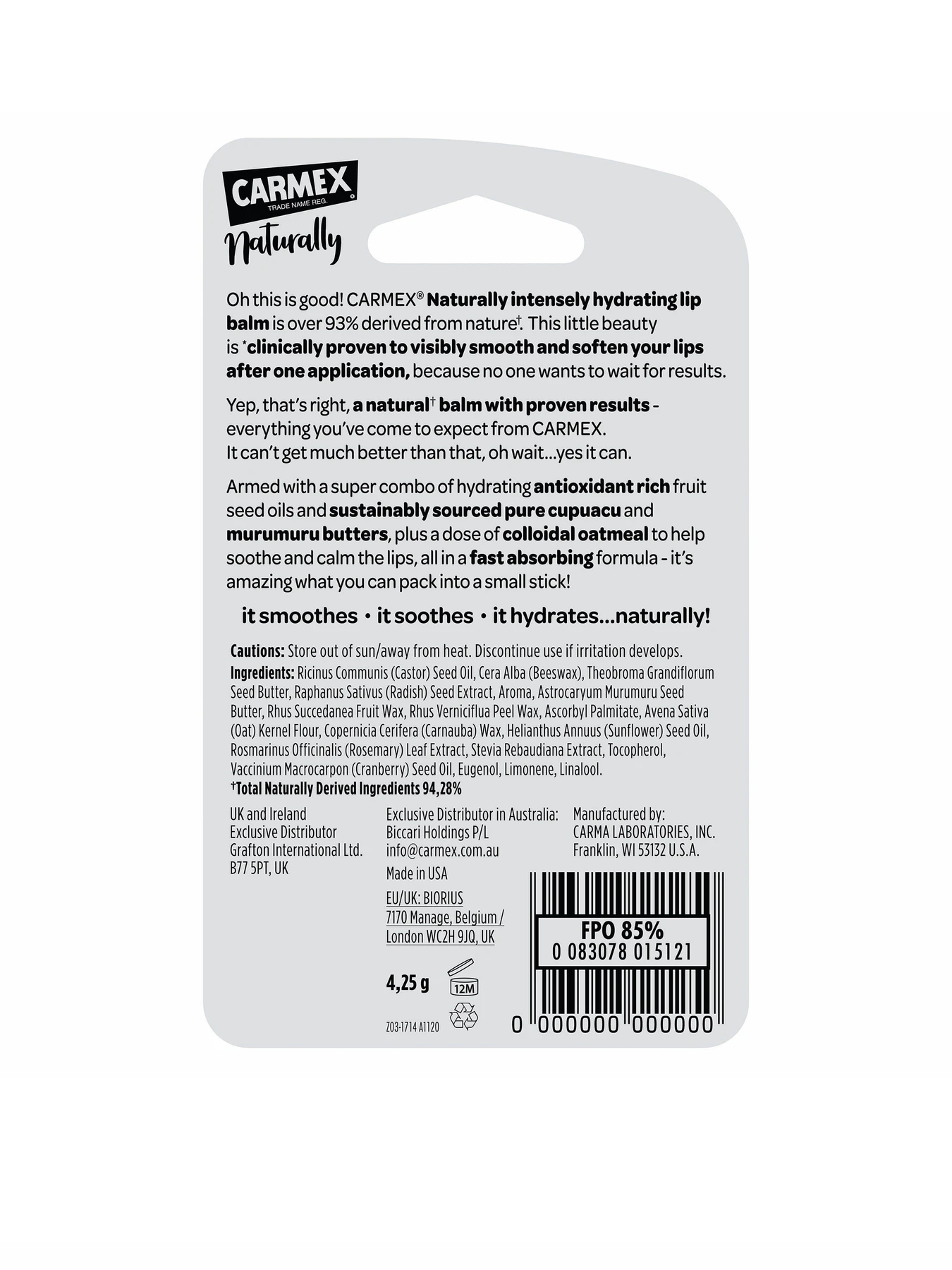 Бальзам для губ Berry Naturally Intensely Hydrating Lip Balm Stick Carmex модель CX490 Бальзам для губ Berry Naturally Intensely Hydrating Lip Balm Stick Carmex модель CX490 Фото