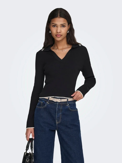 Свитеры и кардиганы JDY NANNA L/S SHORT COLLAR PULLOVE модель 15379117_Black W. eggnog contrast Фото