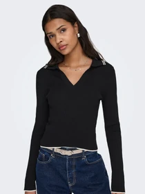 Свитеры и кардиганы JDY NANNA L/S SHORT COLLAR PULLOVE модель 15379117_Black W. eggnog contrast Фото
