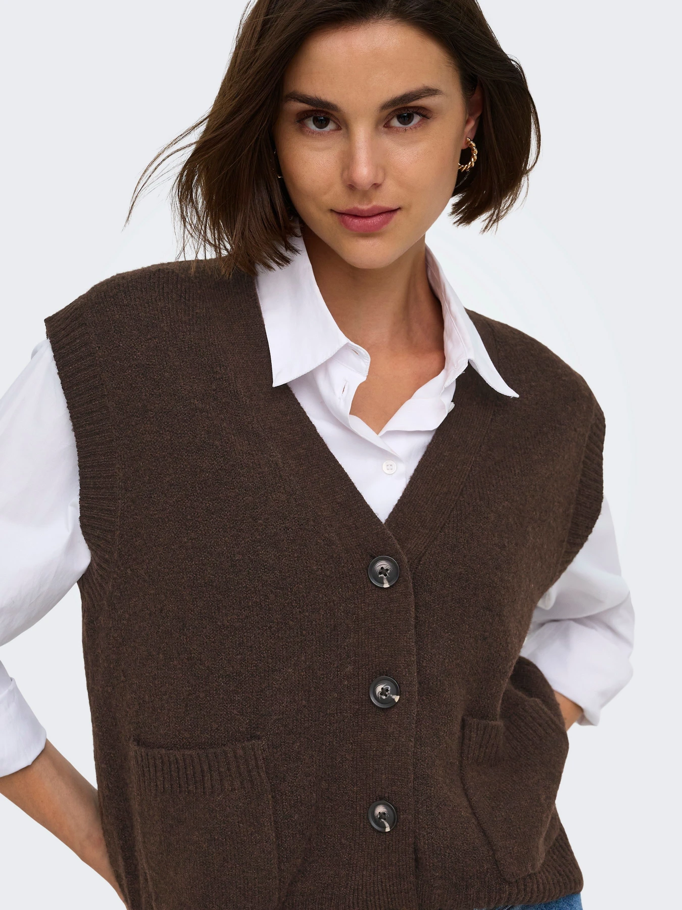 Свитеры и кардиганы JDY SUPER S/L V-NECK VEST KNT модель 15354100_Coffee Bean MELANGE Фото