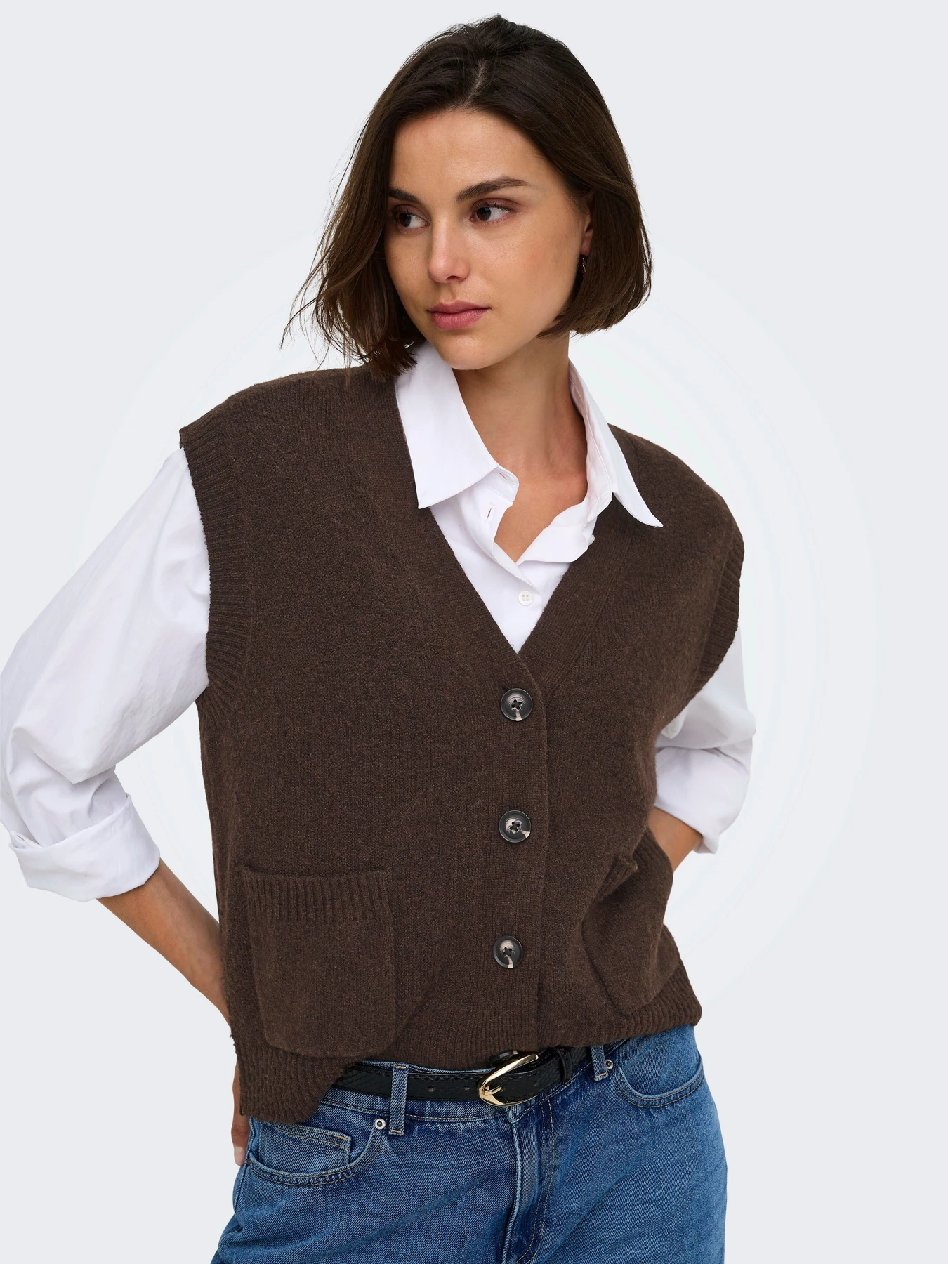 Свитеры и кардиганы JDY SUPER S/L V-NECK VEST KNT модель 15354100_Coffee Bean MELANGE Фото