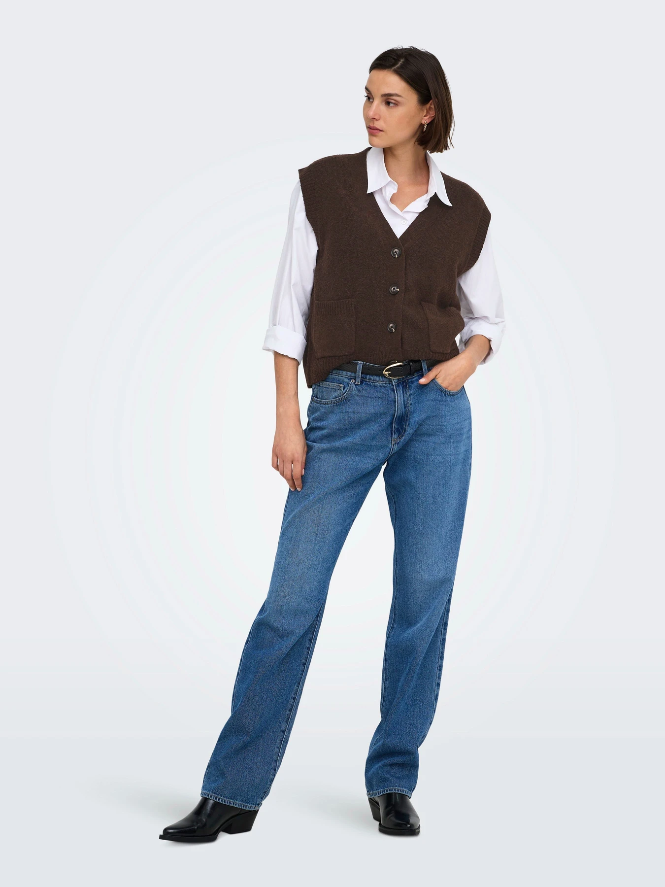 Свитеры и кардиганы JDY SUPER S/L V-NECK VEST KNT модель 15354100_Coffee Bean MELANGE Фото