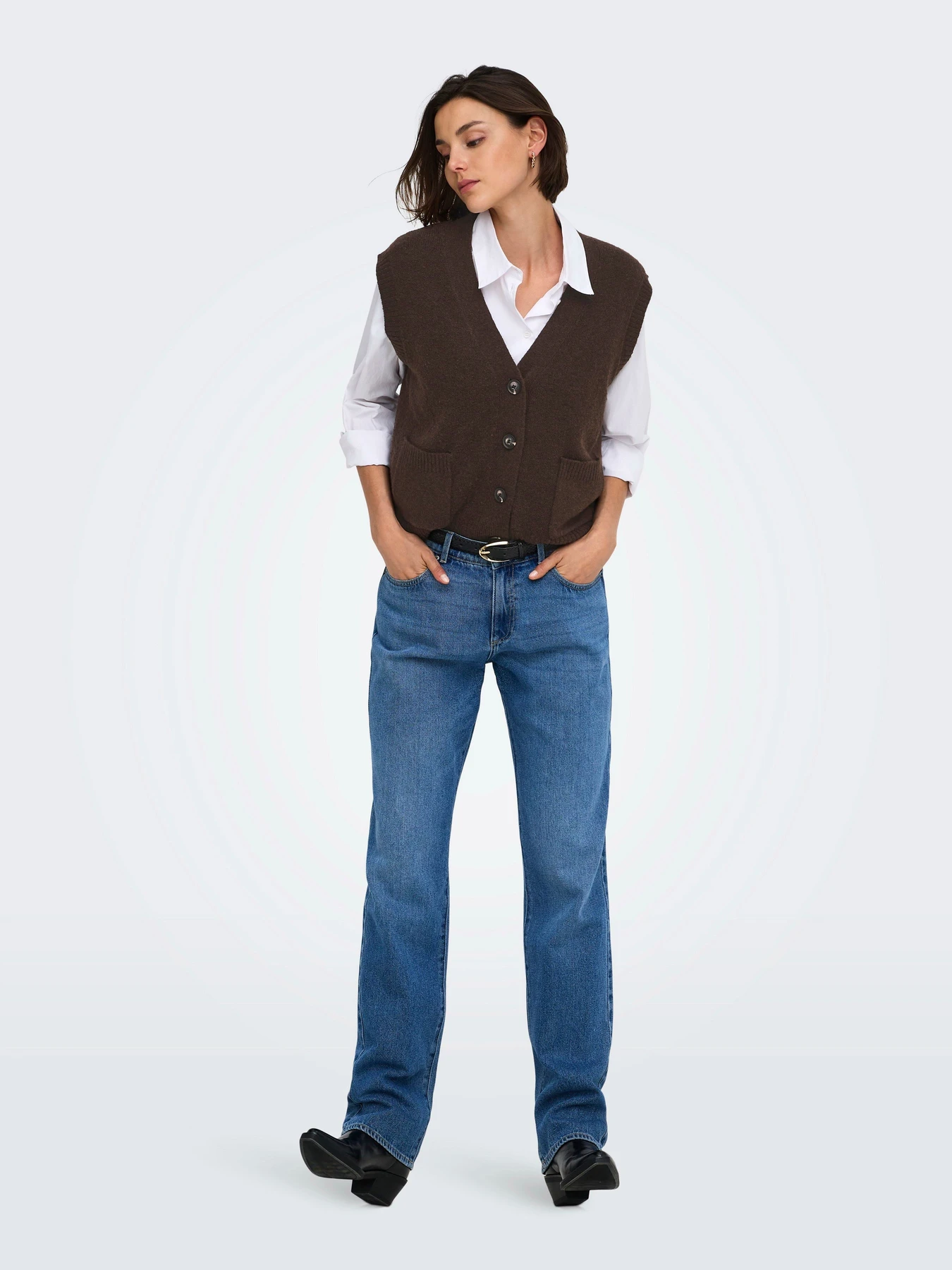 Свитеры и кардиганы JDY SUPER S/L V-NECK VEST KNT модель 15354100_Coffee Bean MELANGE Фото