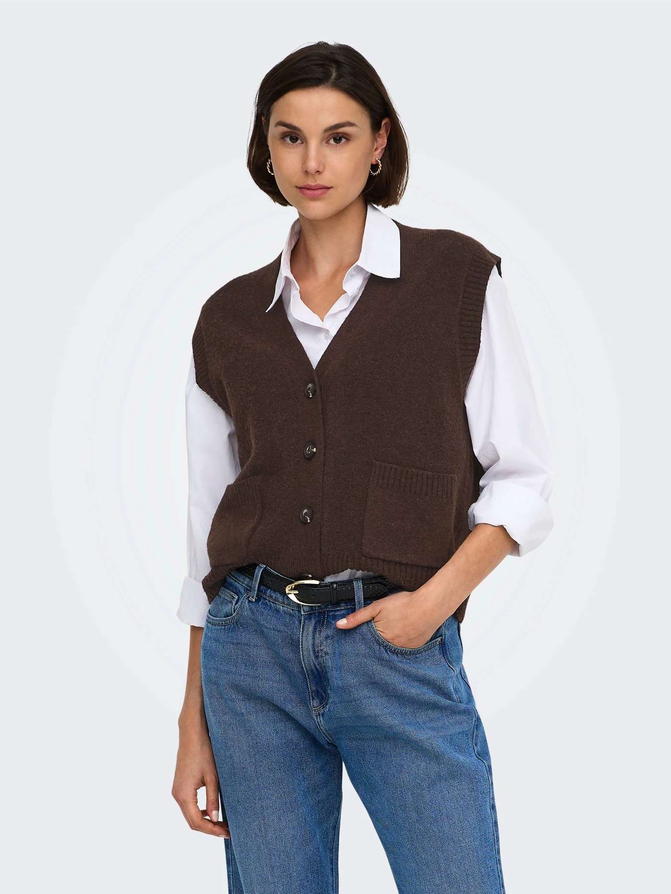 Свитеры и кардиганы JDY SUPER S/L V-NECK VEST KNT модель 15354100_Coffee Bean MELANGE Фото