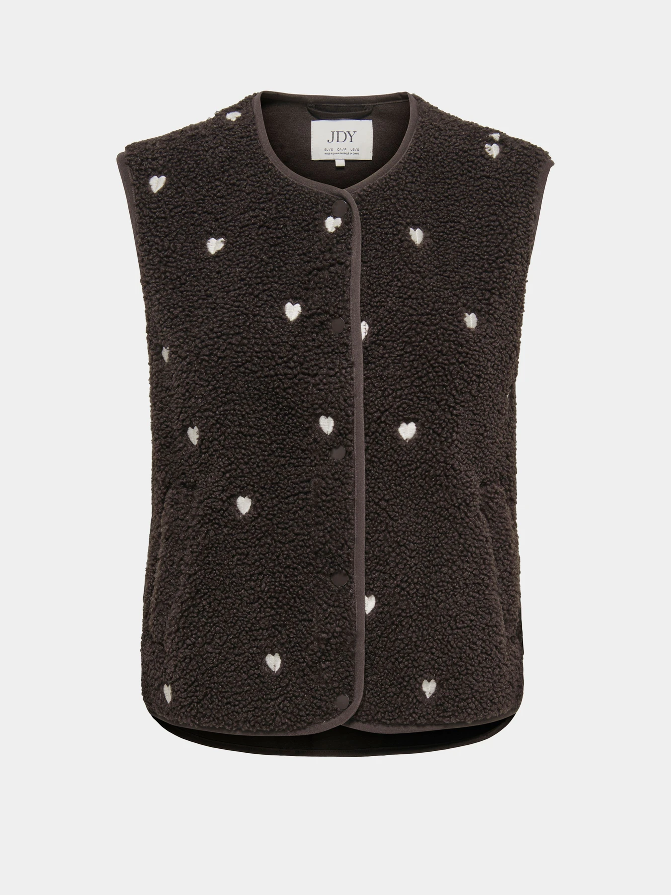 Куртки и дубленки JDY SIMINA TEDDY HEART EMB WAISTCO модель 15392245_Chocolate Torte HEART EMB Фото