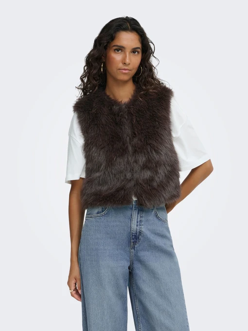 Куртки та дублянки JDY ORA FAUX FUR WAISTCOAT модель 15359348_Chocolate Torte Фото