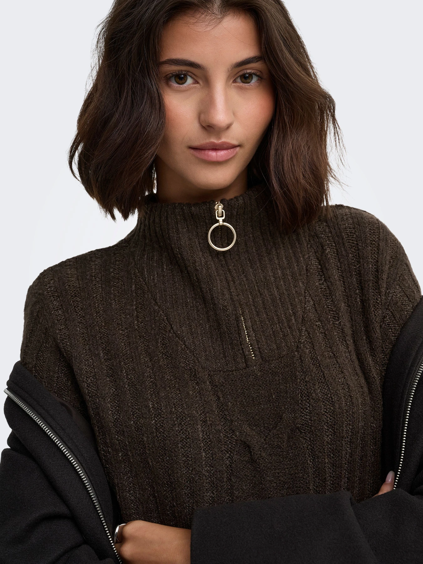 Светри та кардигани JDY ANDREA L/S ZIP CABLE PULLOVE K модель 15242811_Coffee Bean MELANGE W. GOL Светри та кардигани JDY ANDREA L/S ZIP CABLE PULLOVE K модель 15242811_Coffee Bean MELANGE W. GOL Фото