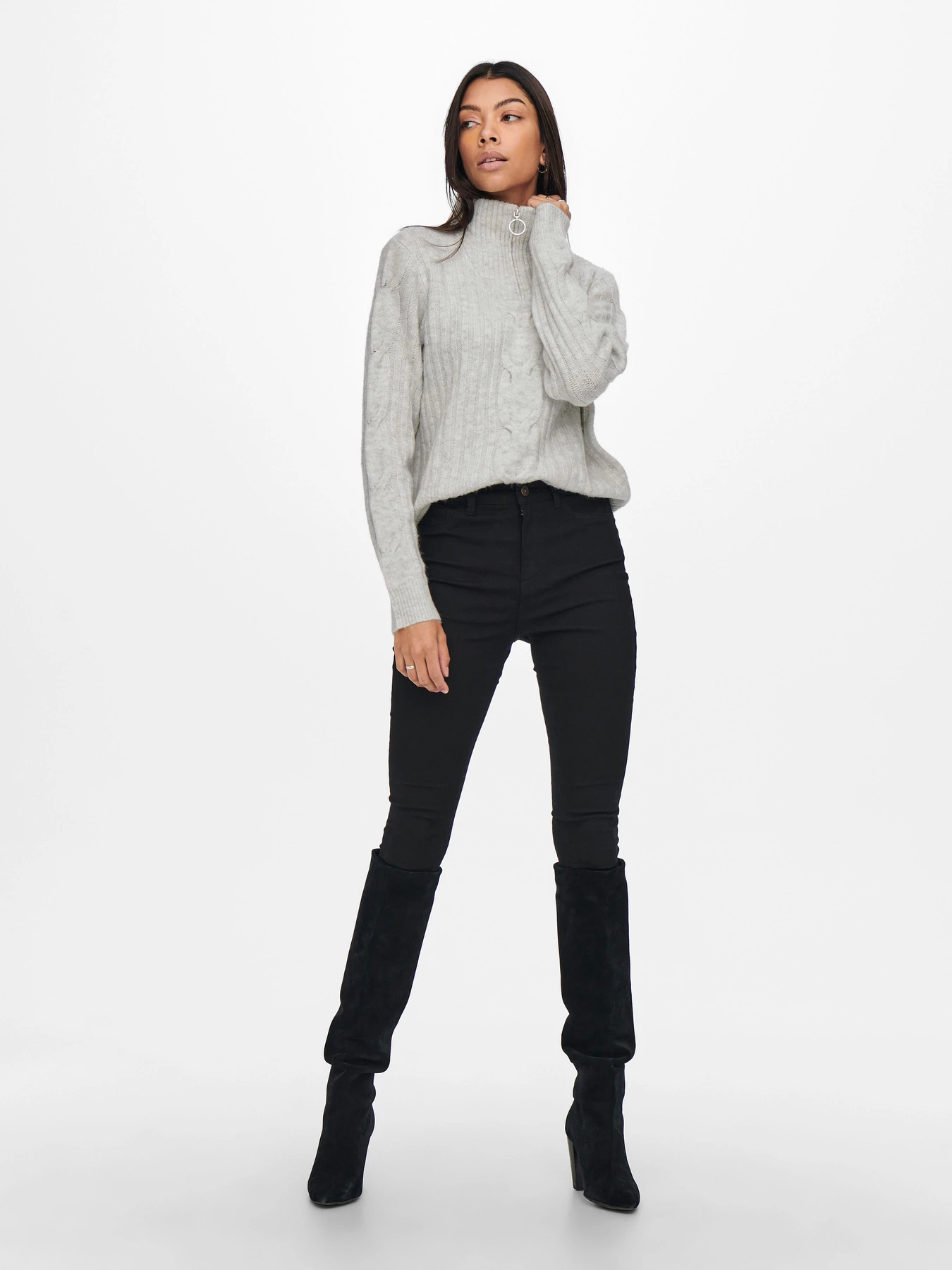 Светри та кардигани JDY ANDREA L/S ZIP CABLE PULLOVE K модель 15242811_Super Light Grey Melange Светри та кардигани JDY ANDREA L/S ZIP CABLE PULLOVE K модель 15242811_Super Light Grey Melange Фото