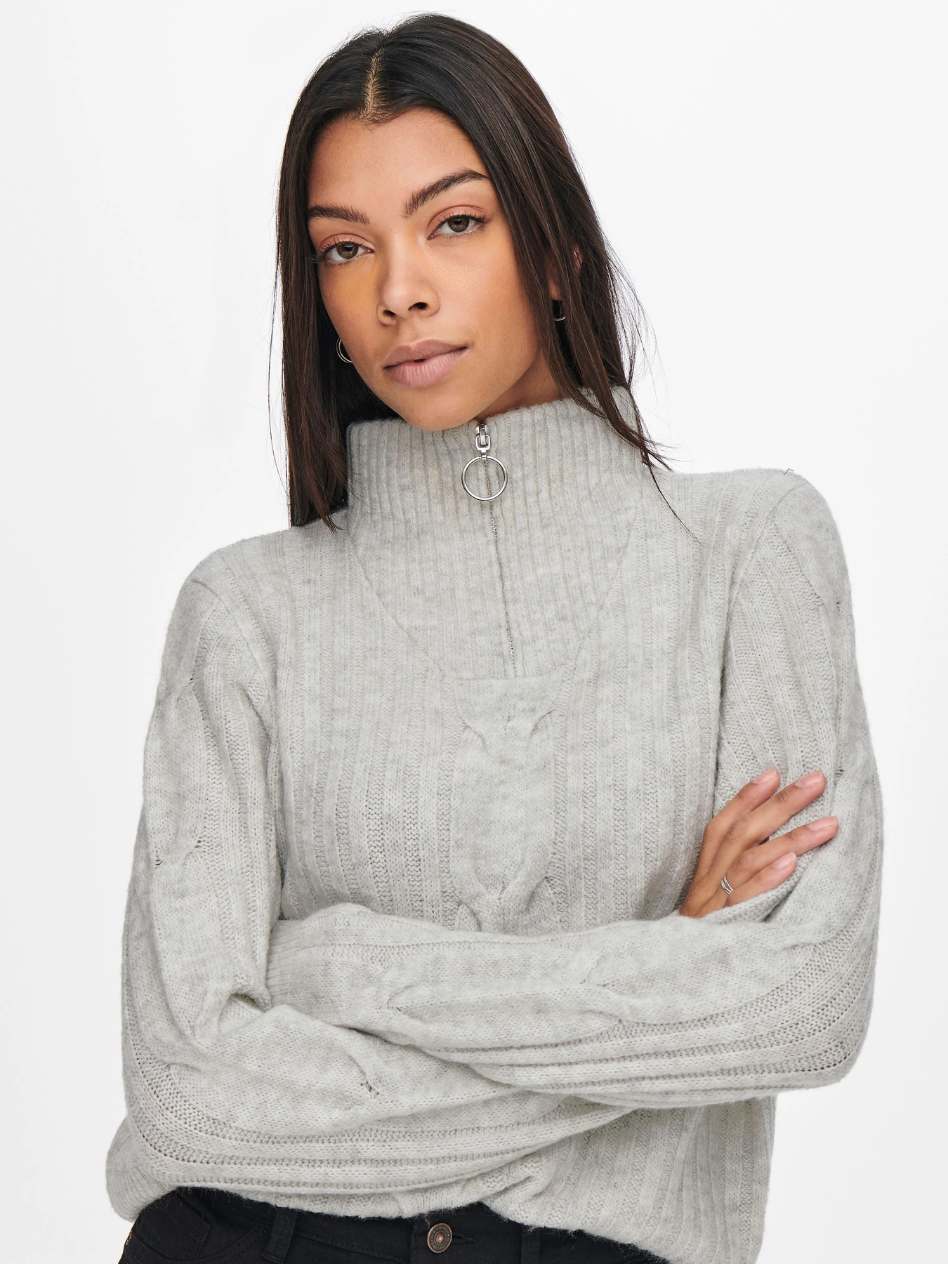 Светри та кардигани JDY ANDREA L/S ZIP CABLE PULLOVE K модель 15242811_Super Light Grey Melange Светри та кардигани JDY ANDREA L/S ZIP CABLE PULLOVE K модель 15242811_Super Light Grey Melange Фото