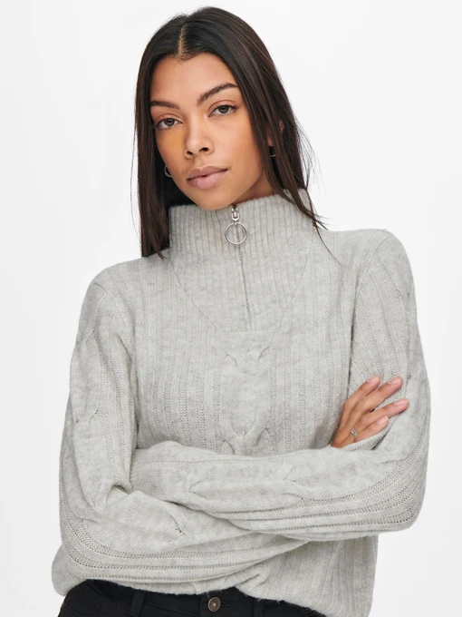 Светри та кардигани JDY ANDREA L/S ZIP CABLE PULLOVE K модель 15242811_Super Light Grey Melange Фото