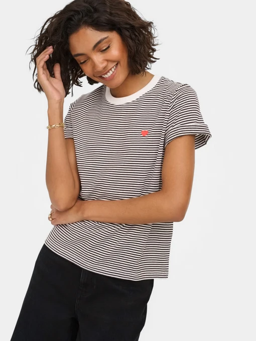 Футболки і поло JDY PISA S/S PRINT TOP модель 15298612_Cloud Dancer NEW STRIPE CH Фото