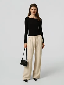 Брюки JDY SAY HW LINEN WIDE PANT модель 15318361_Oatmeal MELANGE Фото