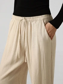 Брюки JDY SAY HW LINEN WIDE PANT модель 15318361_Oatmeal MELANGE Фото
