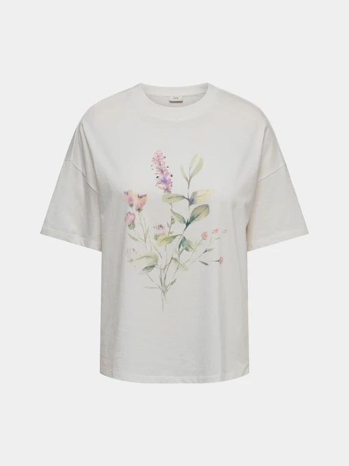 Футболки и поло JDY NINNA LIFE S/S OVERSIZE PRINT модель 15372178_Cloud Dancer ART FLEUR Фото