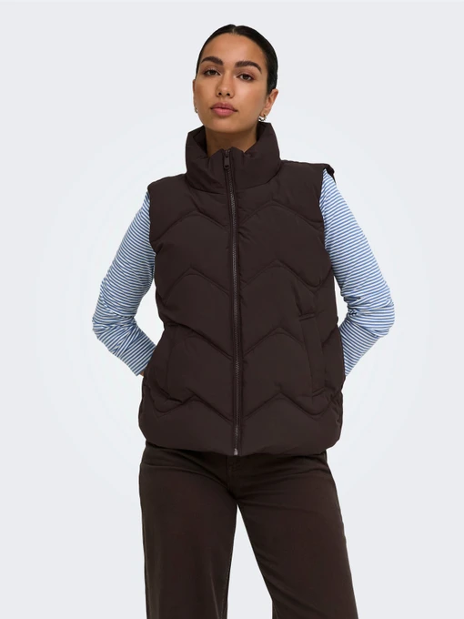 Куртки та дублянки JDY POWER SHORT WAISTCOAT OTW модель 15376543_Chocolate Torte Фото