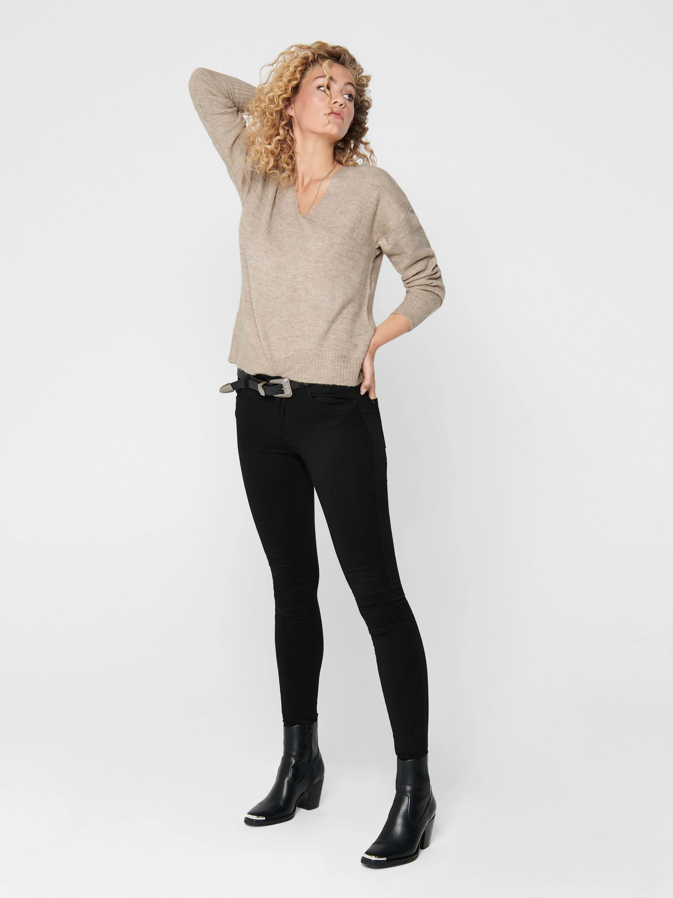 Свитры и кардиганы JDY ELANORA L/S V-NECK PULLO. KNT модель 15207823_Oatmeal MELANGE Фото