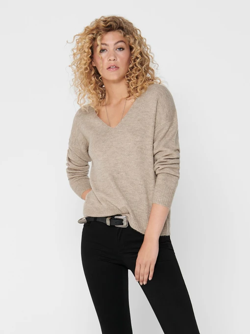 Свитры и кардиганы JDY ELANORA L/S V-NECK PULLO. KNT модель 15207823_Oatmeal MELANGE Фото