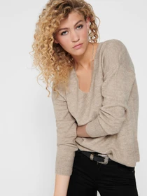 Свитры и кардиганы JDY ELANORA L/S V-NECK PULLO. KNT модель 15207823_Oatmeal MELANGE Фото