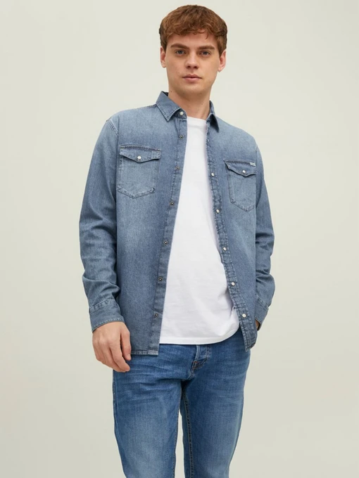 Сорочки JACK & JONES модель 12138115_Medium Blue Denim Фото