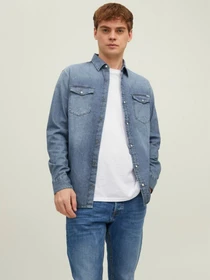 Рубашки JACK & JONES модель 12138115_Medium Blue Denim Фото