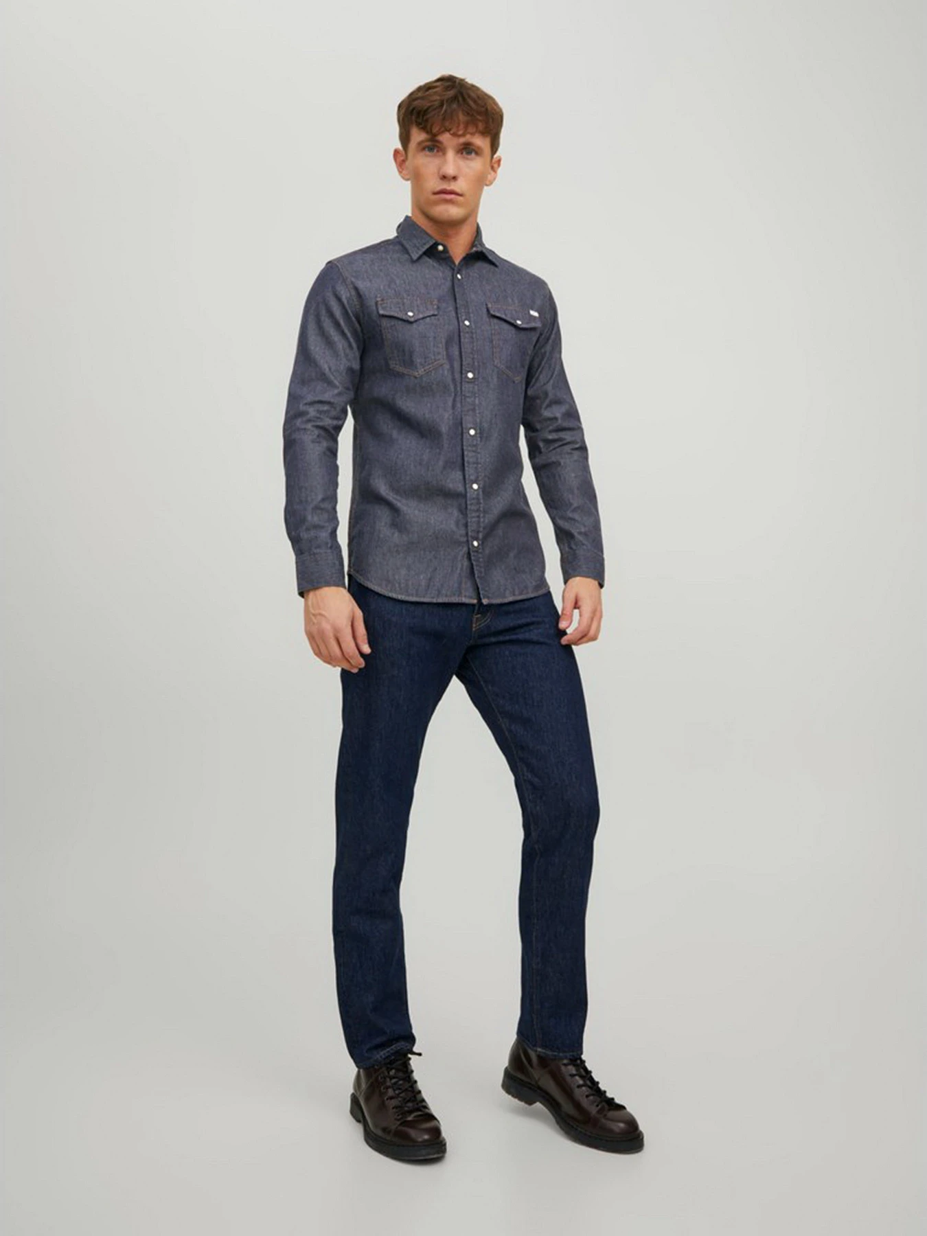 Рубашки JACK & JONES модель 12138115_Dark Denim Рубашки JACK & JONES модель 12138115_Dark Denim Фото