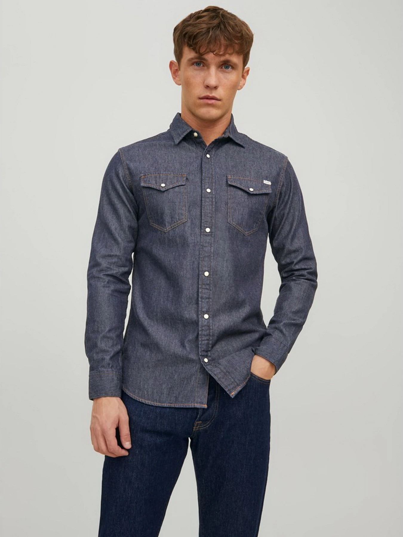 Рубашки JACK & JONES модель 12138115_Dark Denim Рубашки JACK & JONES модель 12138115_Dark Denim Фото