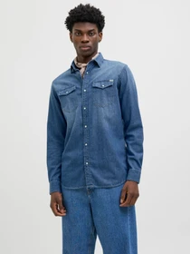 Рубашки JACK & JONES SHERIDAN SHIRT модель 12138115_Medium Blue Denim Slim Фото