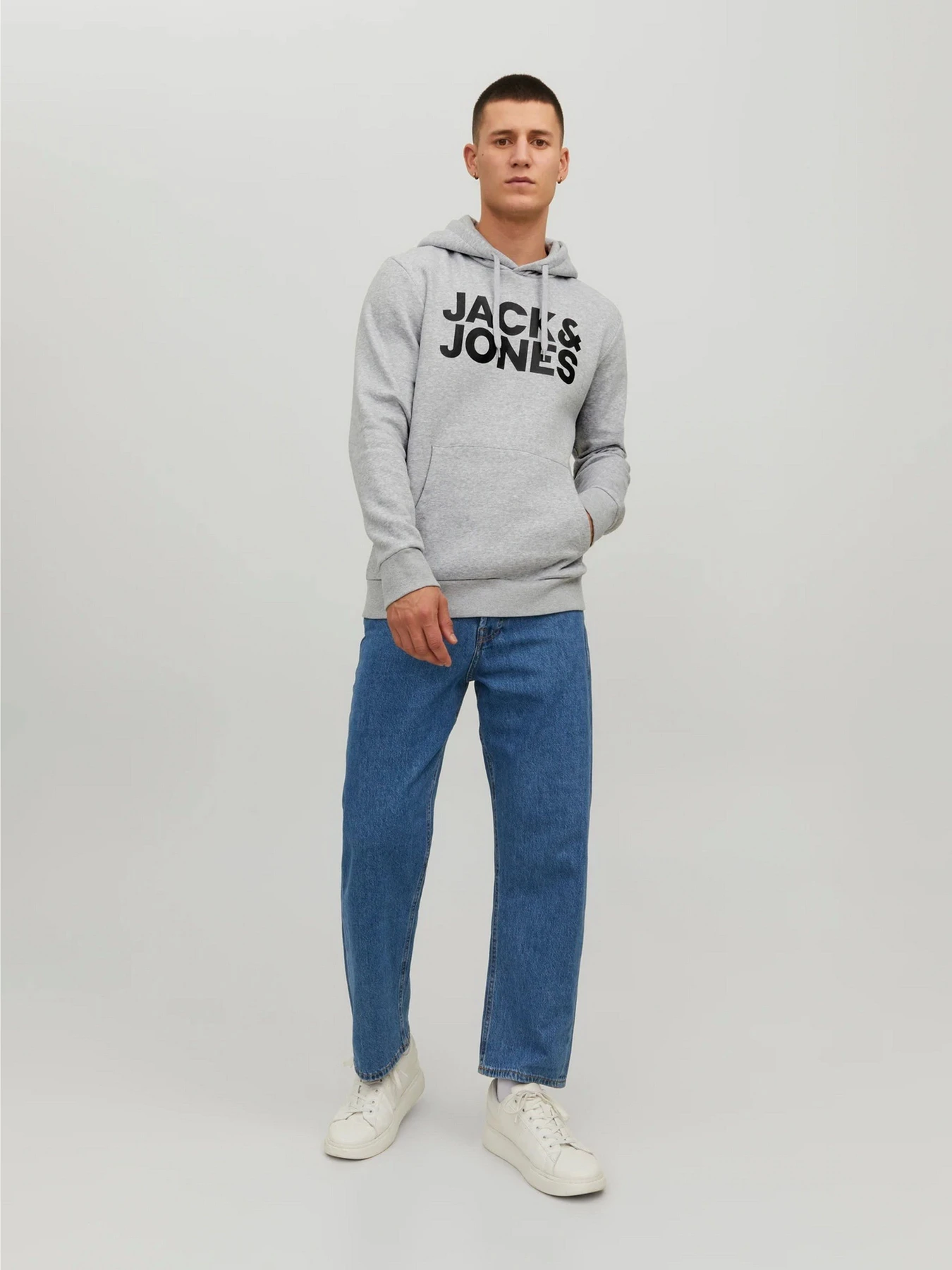 Худі та світшоти JACK & JONES CORP LOGO SWEAT HOOD модель 12152840_Light Grey Melange Reg /La Фото