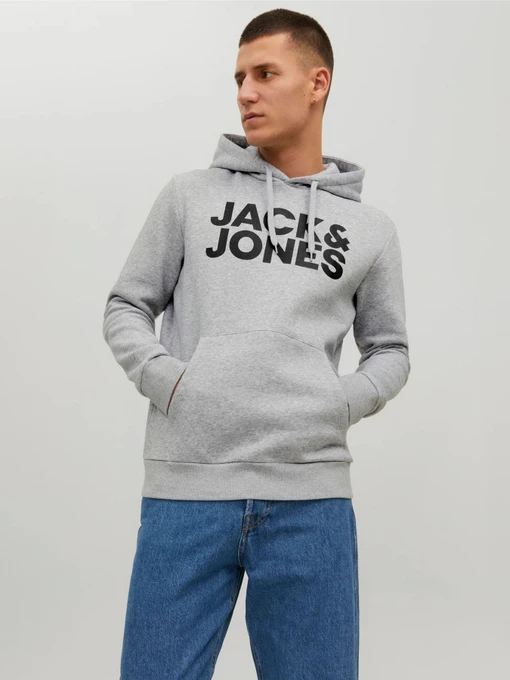 Худи и свитшоты JACK & JONES CORP LOGO SWEAT HOOD модель 12152840_Light Grey Melange Reg /La Фото
