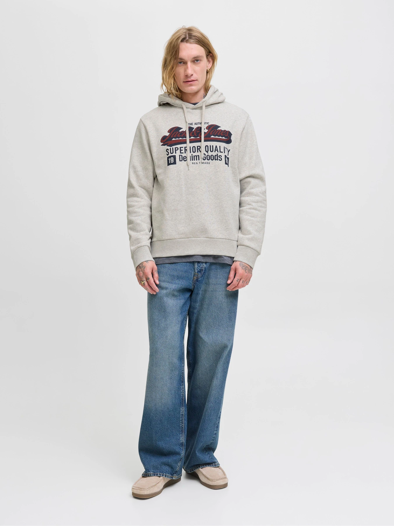 Худі та світшоти JACK & JONES LOGO SWEAT HOOD модель 12279649_White Melange Фото