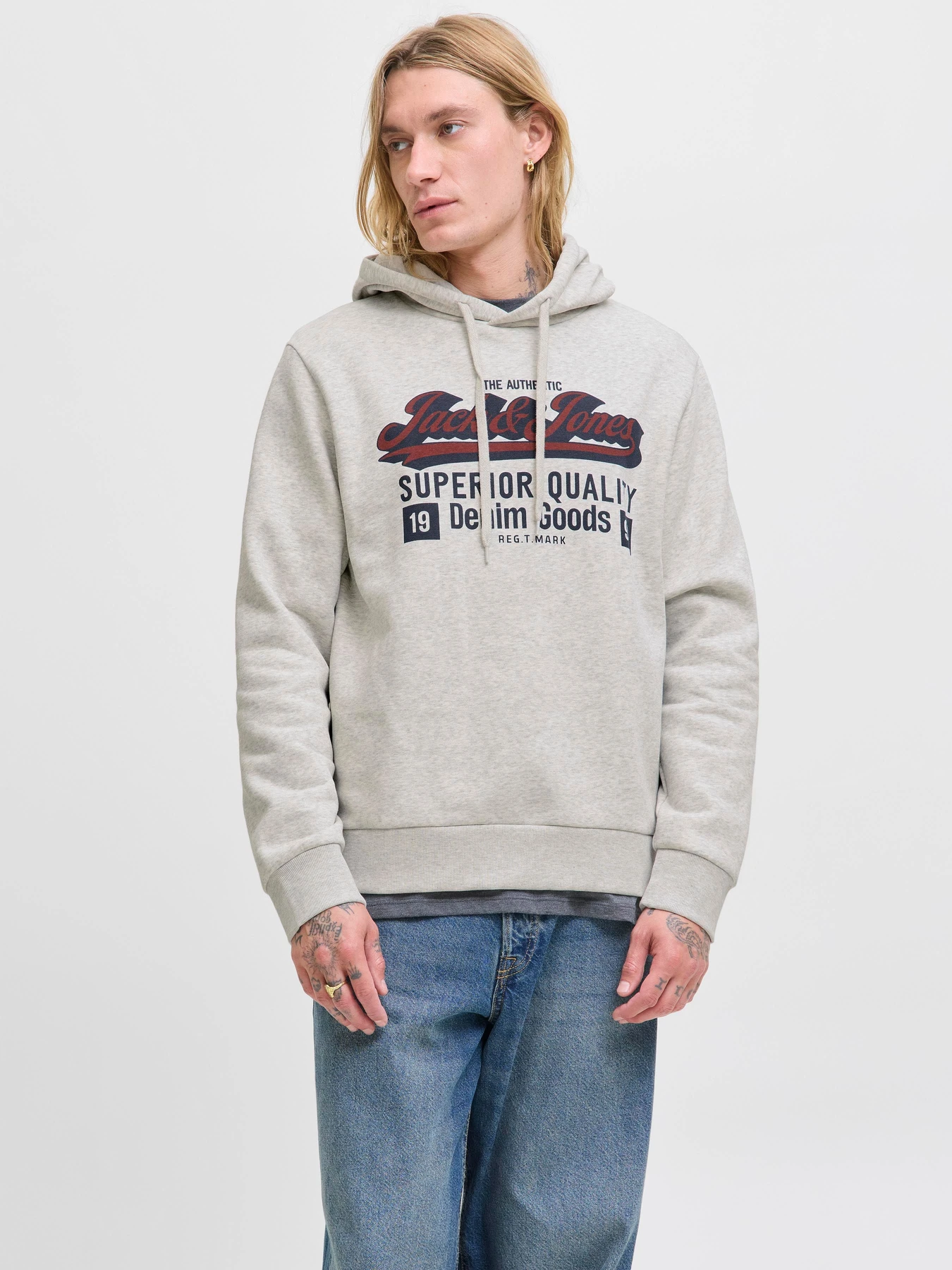 Худі та світшоти JACK & JONES LOGO SWEAT HOOD модель 12279649_White Melange Фото