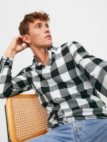Рубашки JACK & JONES GINGHAM TWILL SHIRT модель 12181602_Whisper White SLIM FIT Фото