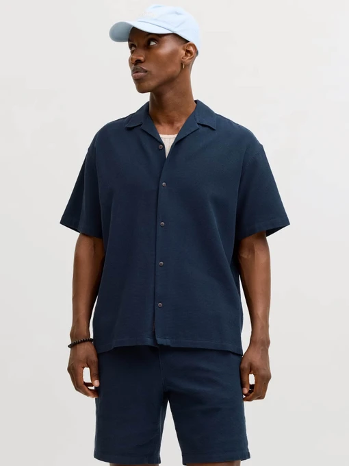 Сорочки JACK & JONES GLOBAL WAFFLE RESORT SHIRT модель 12295551_Navy Blazer Фото