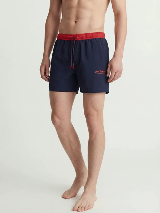 Одяг для пляжу JACK & JONES MAUI ARCHIVE SWIM SHORTS модель 12296324_Navy Blazer TRUE RED Фото