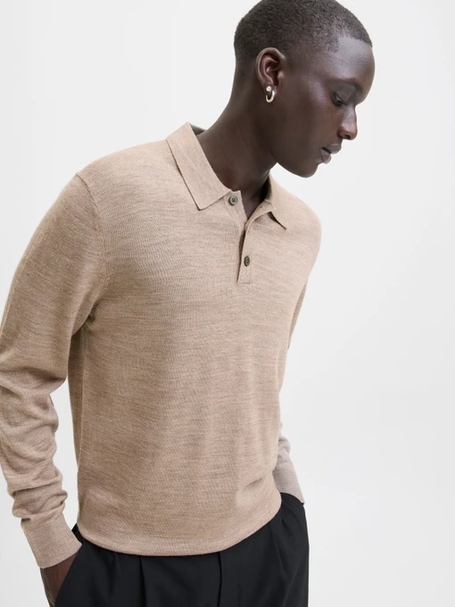 Футболки и поло JACK & JONES BLAMERINO KNIT POLO модель 12281757_Greige Melange Фото