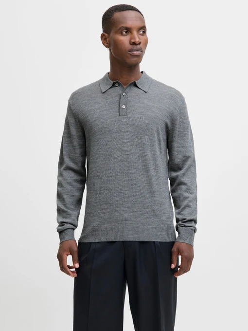Футболки и поло JACK & JONES BLAMERINO KNIT POLO модель 12281757_Medium Grey Melange Фото