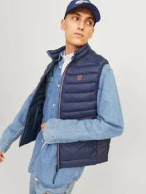 Куртки и дубленки JACK & JONES SPRINT BODYWARMER COLLAR модель 12258457_Navy Blazer TRUE RED STITC Фото