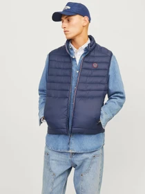 Куртки и дубленки JACK & JONES SPRINT BODYWARMER COLLAR модель 12258457_Navy Blazer TRUE RED STITC Фото
