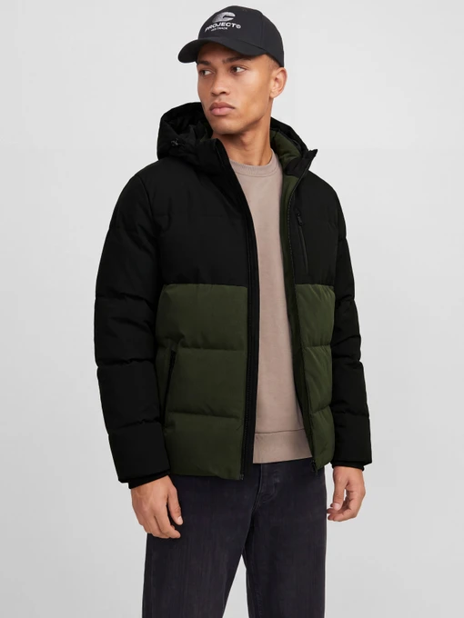 Куртки и дубленки JACK & JONES BECKS PUFFER SN модель 12298858_Rosin BLACK BLOCKING Фото