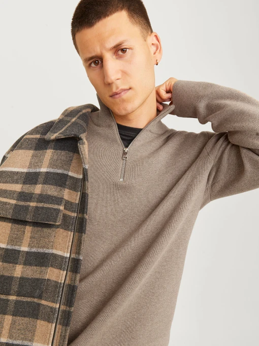 Светри та кардигани JACK & JONES BLAMILANO STITCH KNIT HALF ZIP модель 12259664_Greige Melange Фото