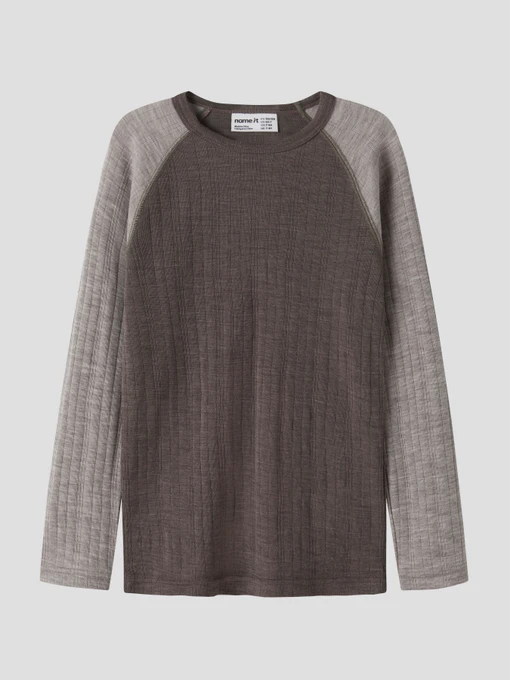 Нижнее белье Name it WANG WOOL NEEDLE LS TOP SOLID модель 13229080_Morel SATELLITES SLEEVES Фото