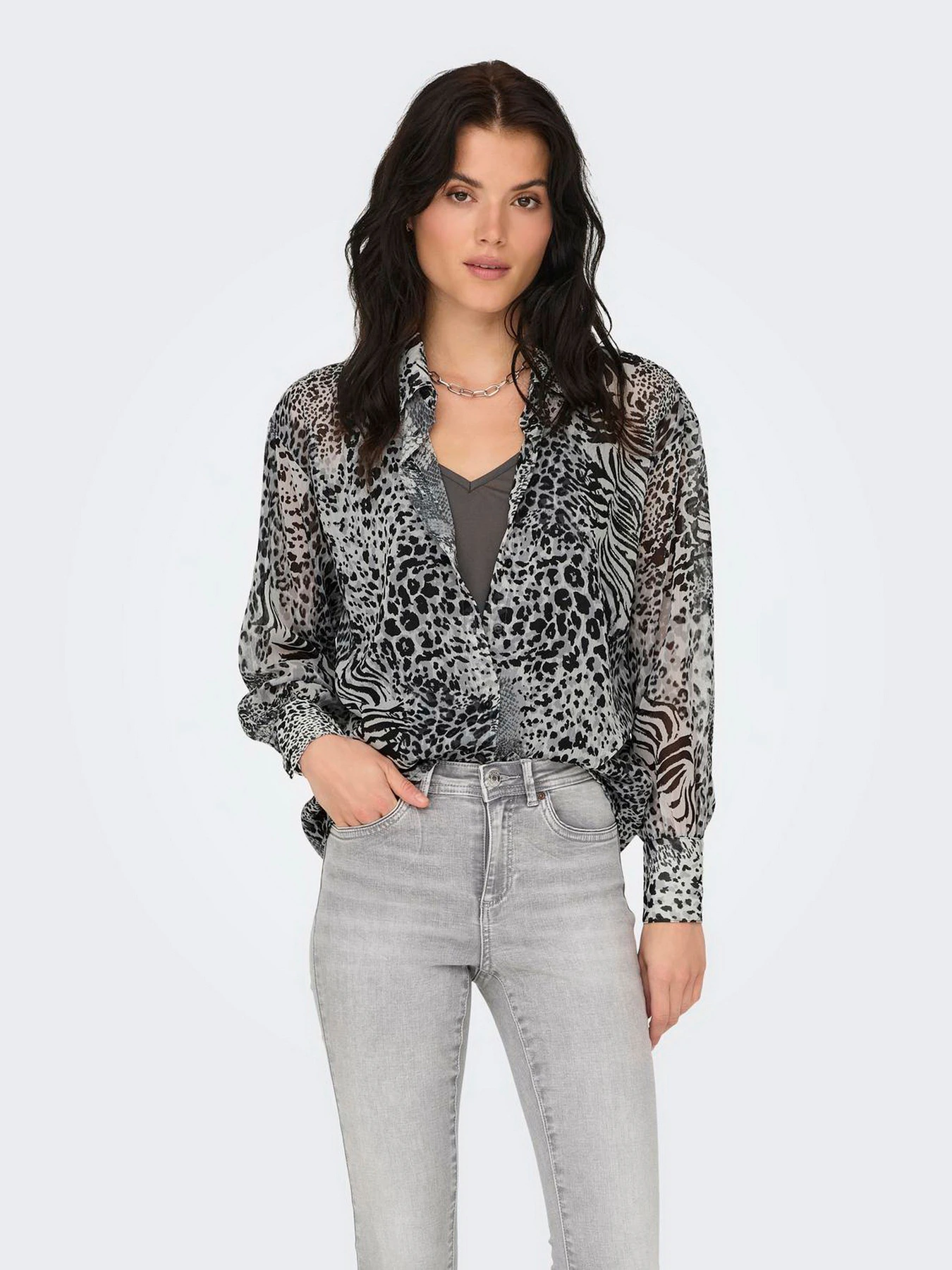 Сорочки Only модель 15329222_Gray Violet Ranch animal Сорочки Only модель 15329222_Gray Violet Ranch animal Фото