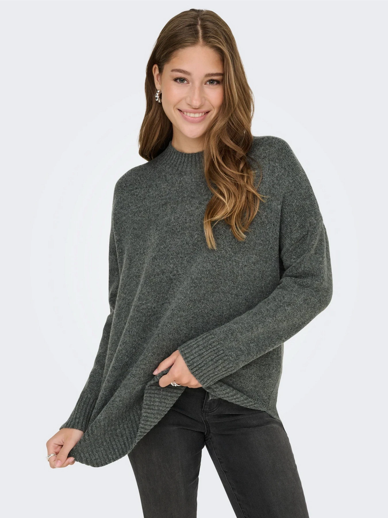 Свитры и кардиганы Only HAZEL LS HIGHNECK OVERS PULL K модель 15352853_Balsam Green Melange Фото