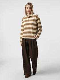 Футболки і поло Only ALLISON L/S STRIPE POLO модель 15356124_Cocoa Creme Biscotti Фото