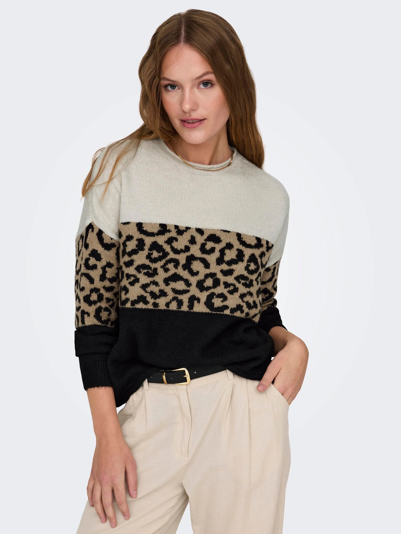Светри та кардигани Only JADE ANIMAL LS O-NECK KNT модель 15294969_Moonbeam Black/Toasted Coc Фото
