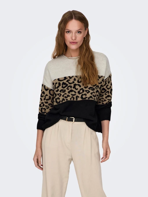 Светри та кардигани Only JADE ANIMAL LS O-NECK KNT модель 15294969_Moonbeam Black/Toasted Coc Фото