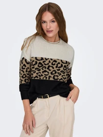 Светри та кардигани Only JADE ANIMAL LS O-NECK KNT модель 15294969_Moonbeam Black/Toasted Coc Фото